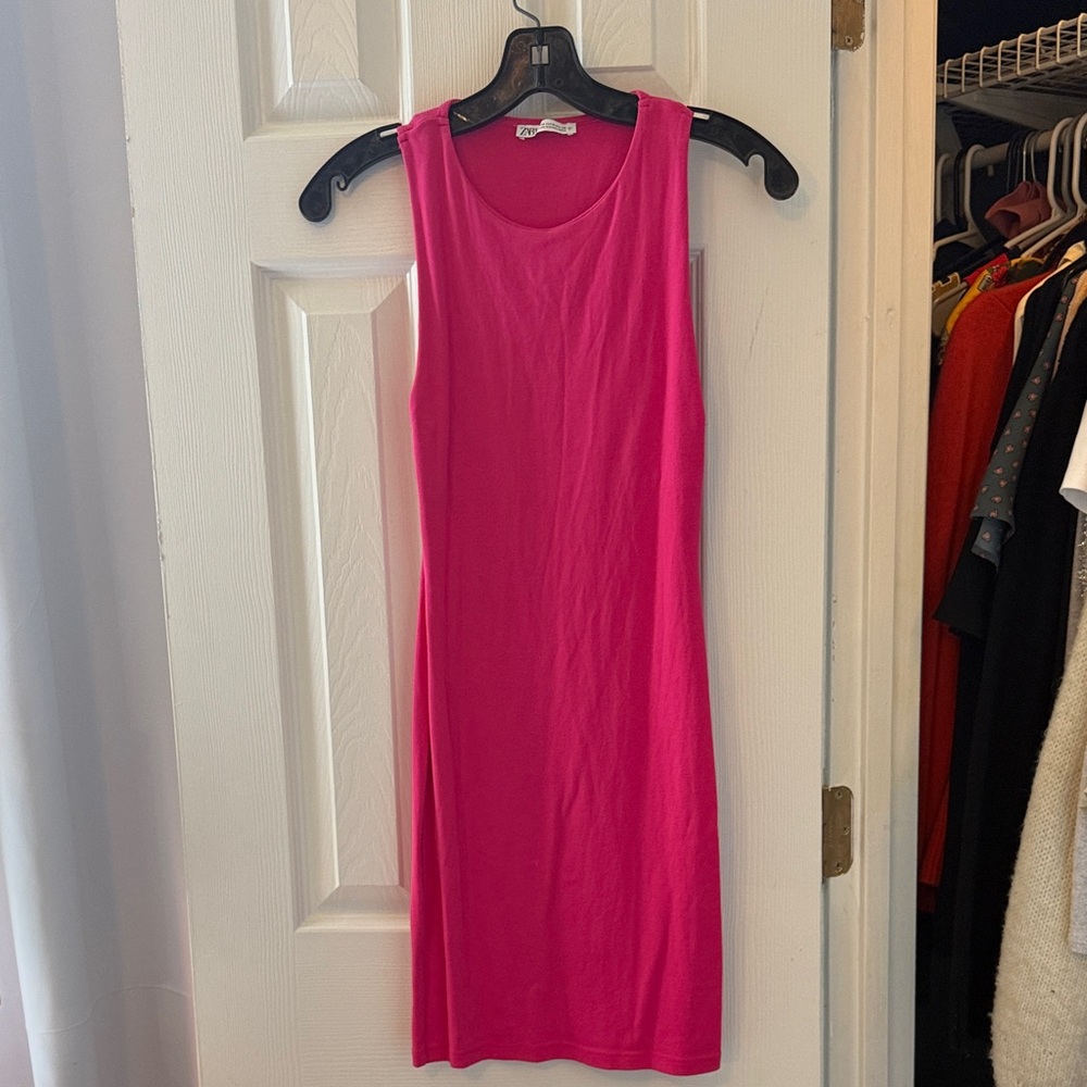 Zara Hot Pink Sleeveless Midi Dress